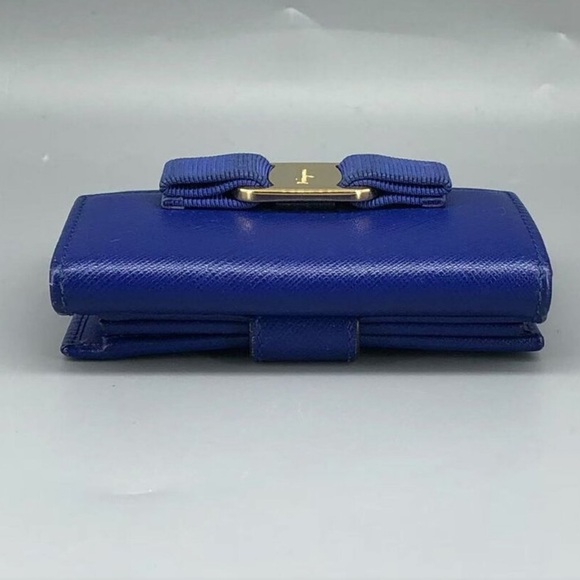 Salvatore Ferragamo Royal Blue Card Holder Wallet with Bow Accent Authentic - Picture 7 of 15